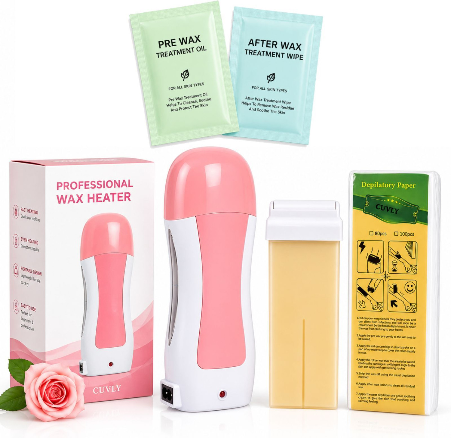 Image of CUVLY Roll-On Wax Heater Kit for Women | Automatic Wax Warmer with Wax Cartridge Wax Wax
