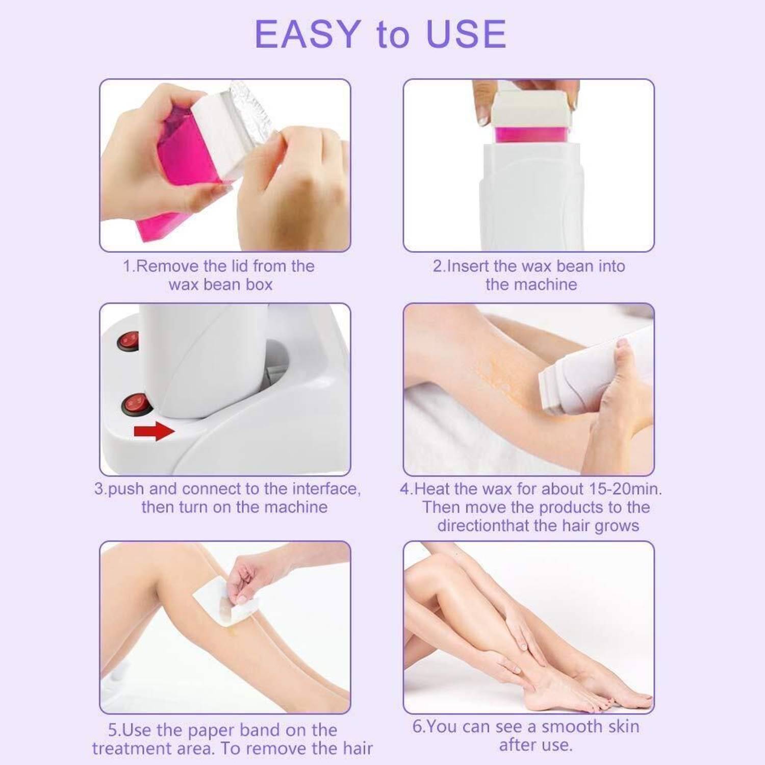 Roll on Hair Removal Wax Heater Machine With 2 Refill & 60 Strips For Women_R5NV Wax - Image 3