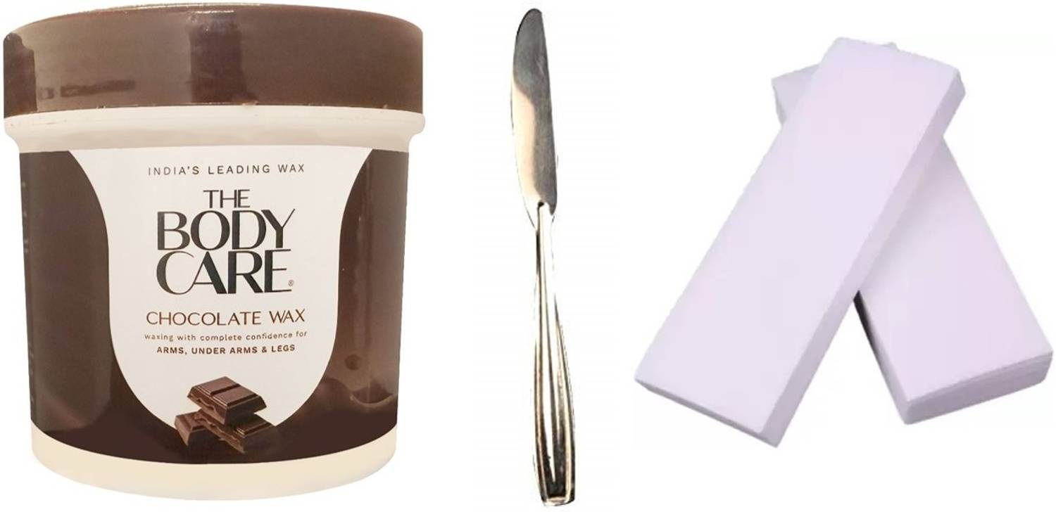 THE BODY CARE Combo Wax Kit Microwavable Chocolate Hot Wax 200g + 35 Strips + 1 Knife | Wax