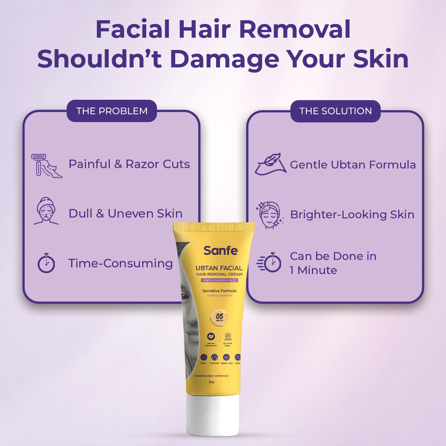 Image of Sanfe Ubtan Facial Hair Removal Cream No Cuts, No Pain | For Women & Men Cream