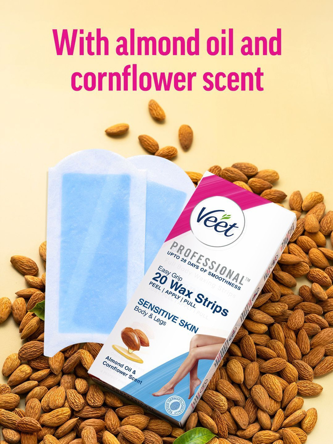 Image of Veet Wax for Body Legs, Women Hair Removal, with almond oil, for sensitive skin care Strips