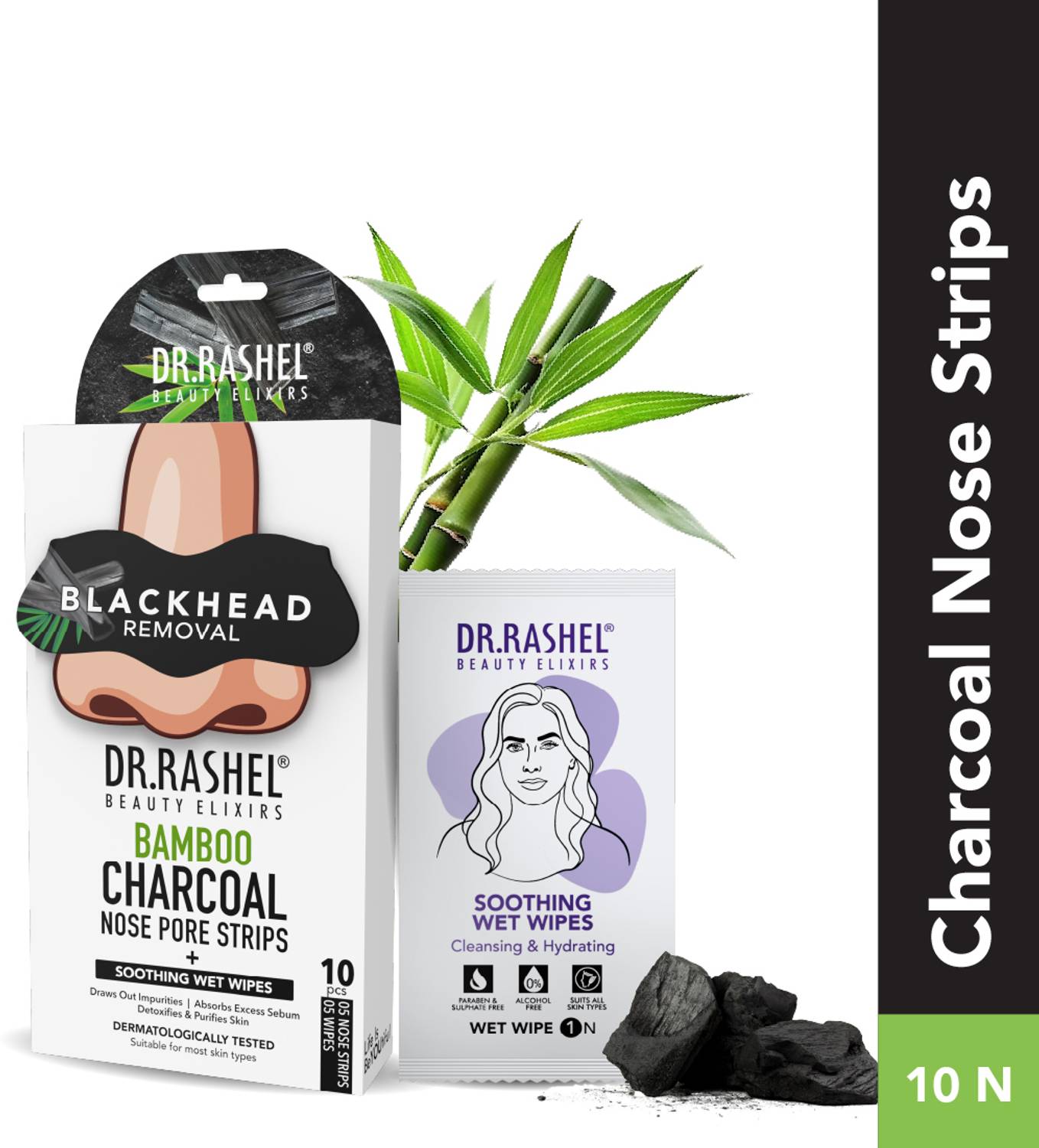 DR.RASHEL Bamboo Charcoal 5 Nose Strips & 5 Wet Wipes for Whiteheads