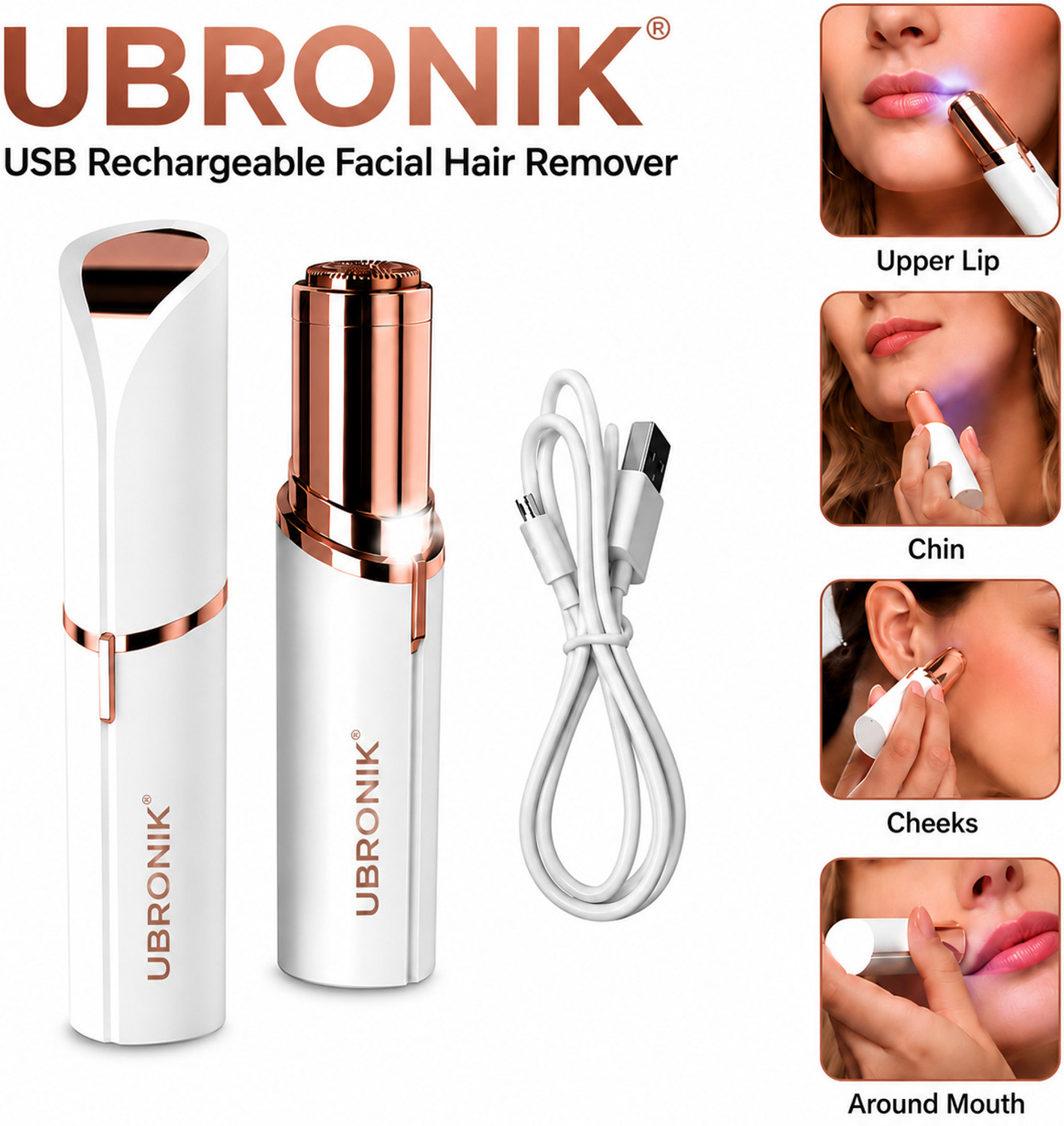 Image of UBRONIK Electronic Lipstick Shape Flawless Shaver Facial Hair Remover Device Strips