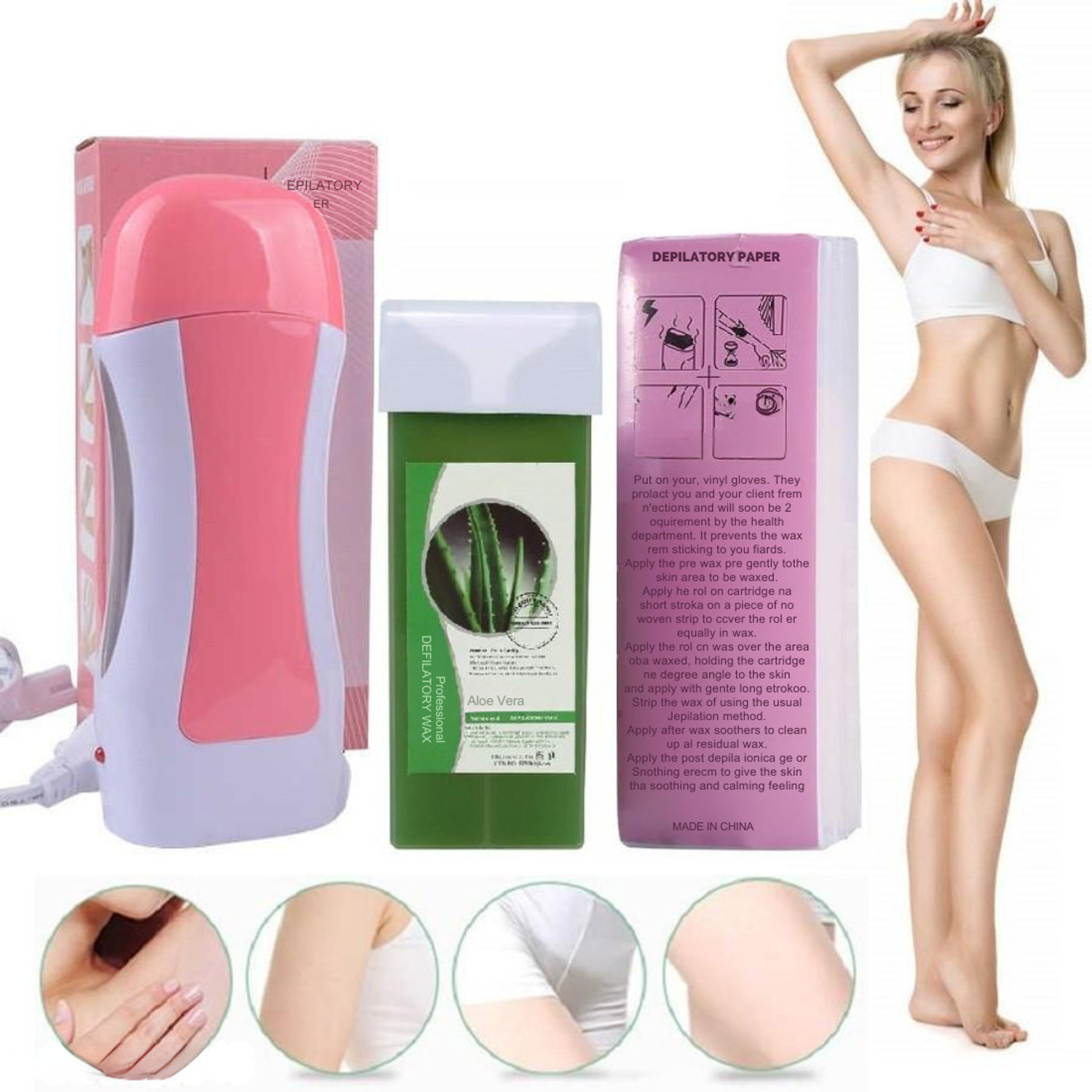 Image of BK 10 IMPORT & EXPORT Depilatory Roll on Wax Heater Machine Hair Removal Wax Warmer with Roll on Wax Refill Cartridge and 10 Pcs Wax strips for Hair Removal Waxing Kit for Women and Girls Wax
