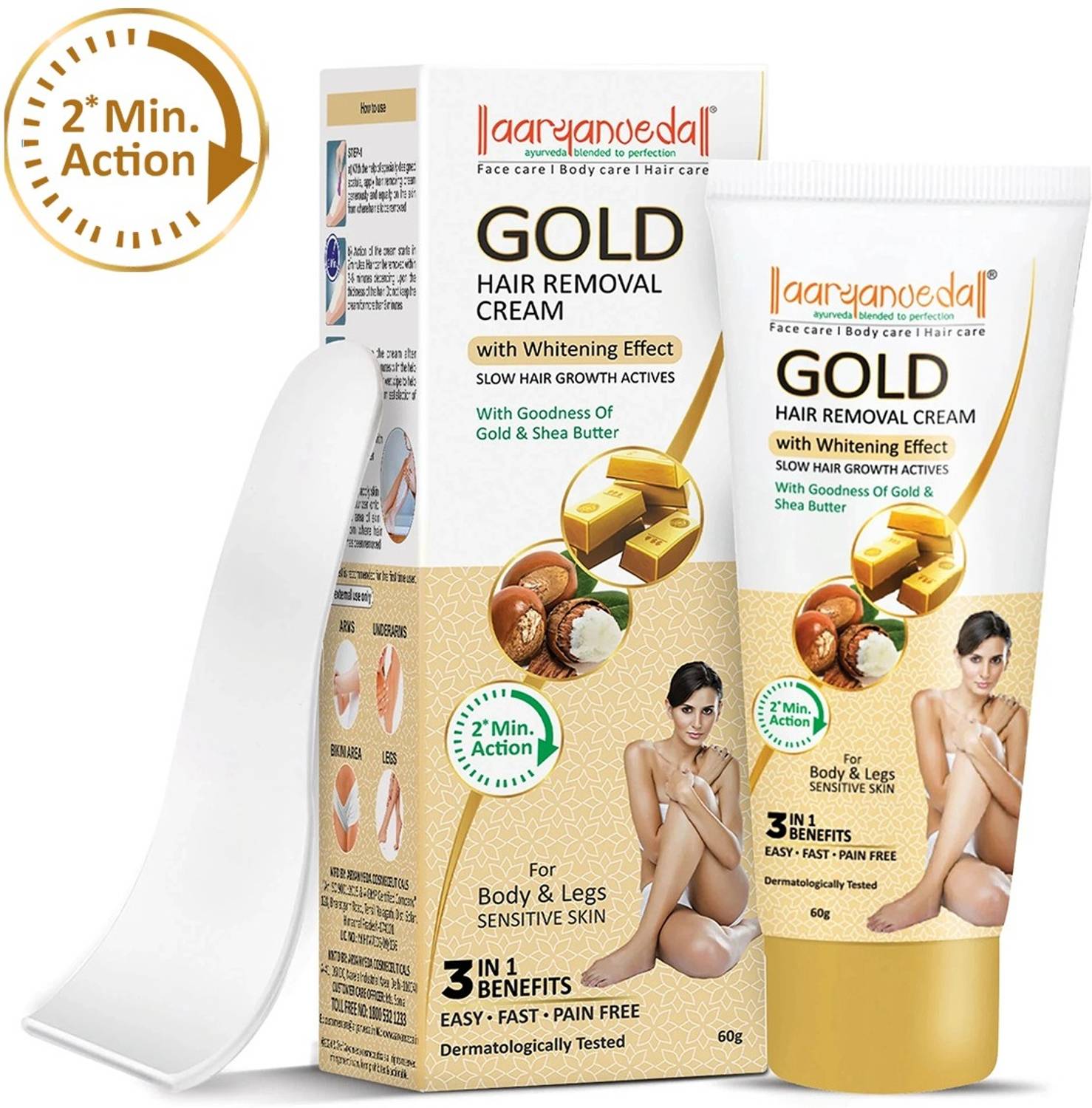 Aaryanveda Hair Removal Cream Gold Hair Remover 2 Minutes Action Hair Removal for Unisex Cream