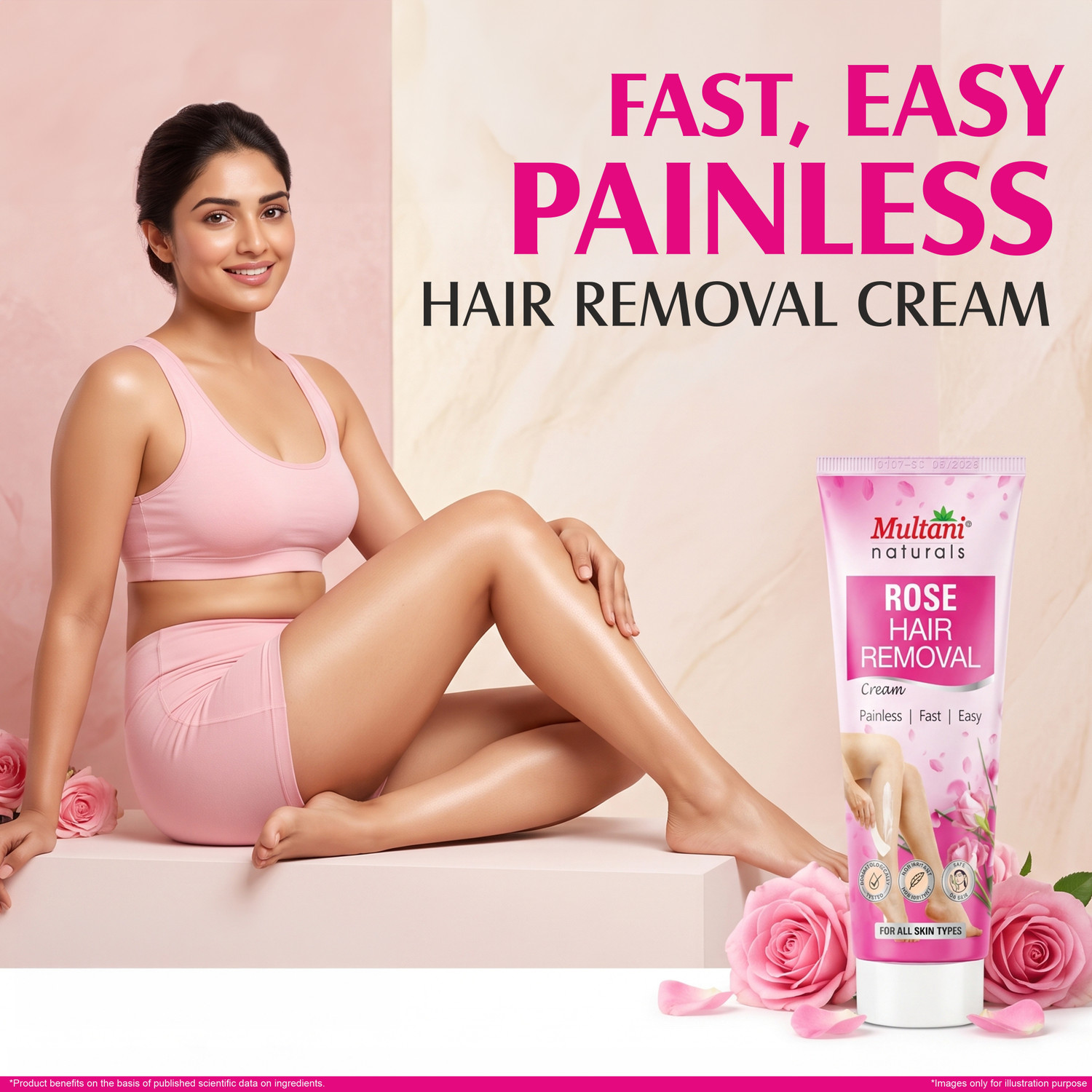 Image of Multani Naturals Rose Hair Removal Cream | Painless & Stripless - Cream