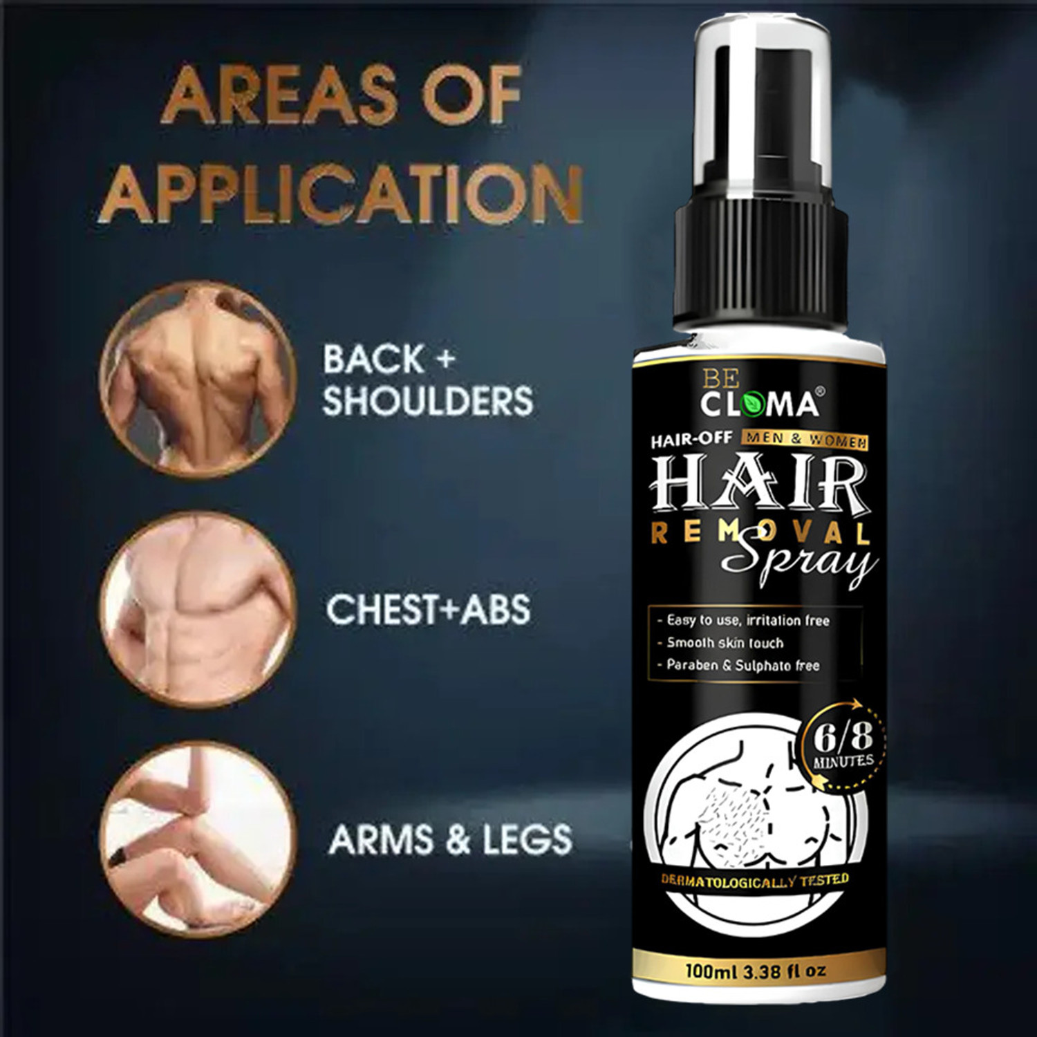 Image of Becloma Hair Removal Spray for Sensitive Skin | Quick Painless Body Clean Spray Spray