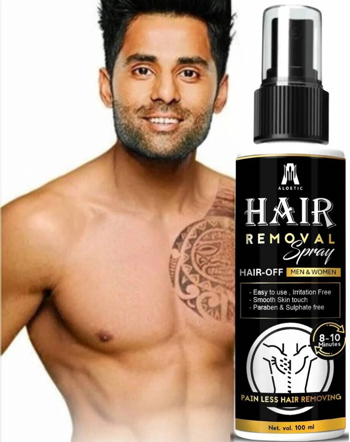 ALOETIC Painless Hair Removal Cream Spray for Men & Women – Instant Smooth Skin Cream