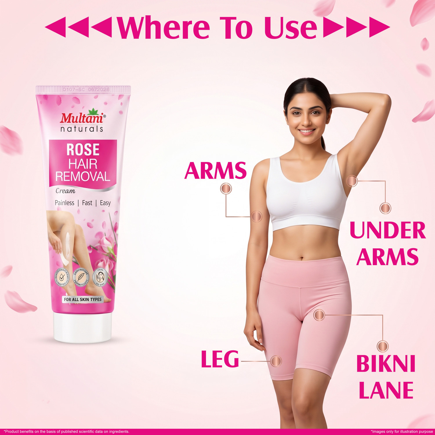 Image of Multani Naturals Rose Hair Removal Cream | Painless & Stripless - Cream