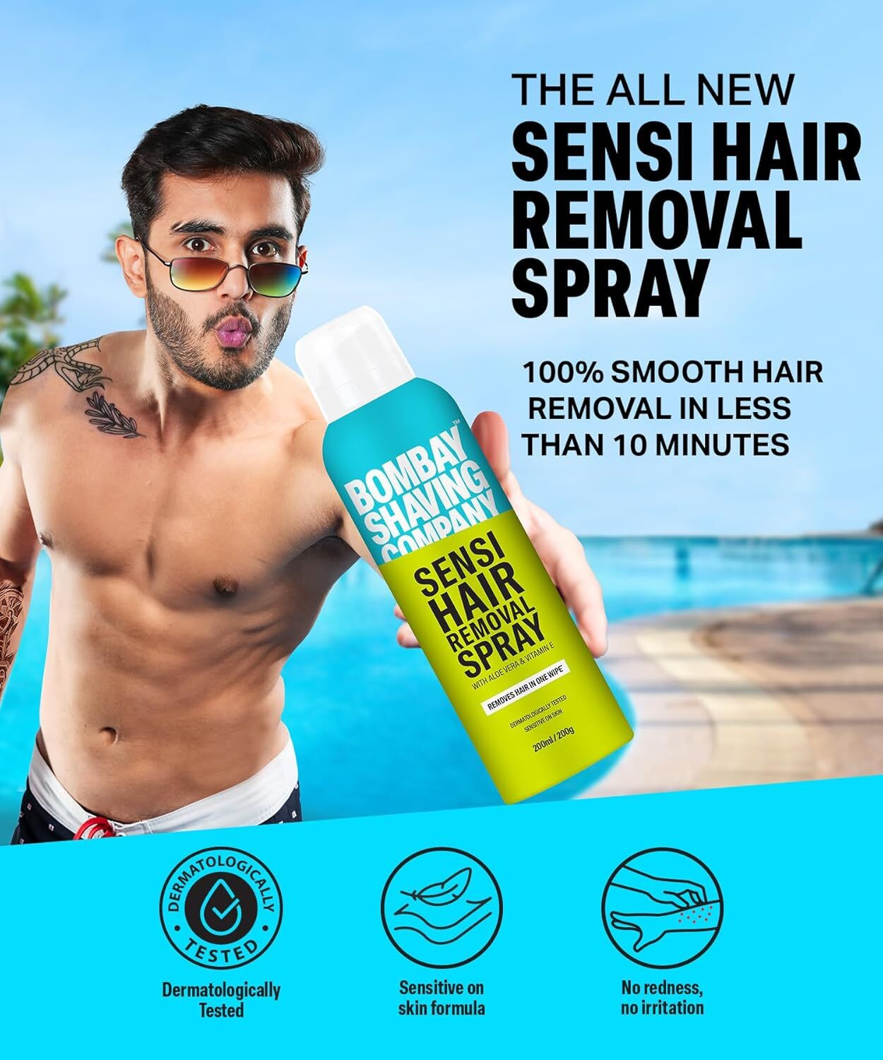 Image of BOMBAY SHAVING COMPANY Sensi Hair Removal Spray - 200ml, for Chest, Arms, Underarms & Legs Spray