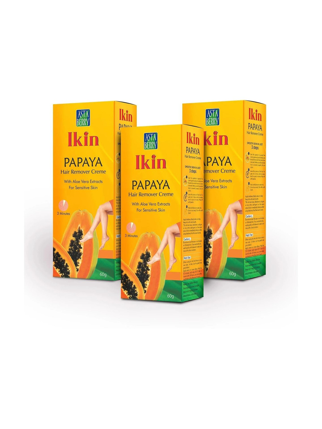 Image of Ikin Papaya Hair Remover Creme 60g (Pack of 3) Cream