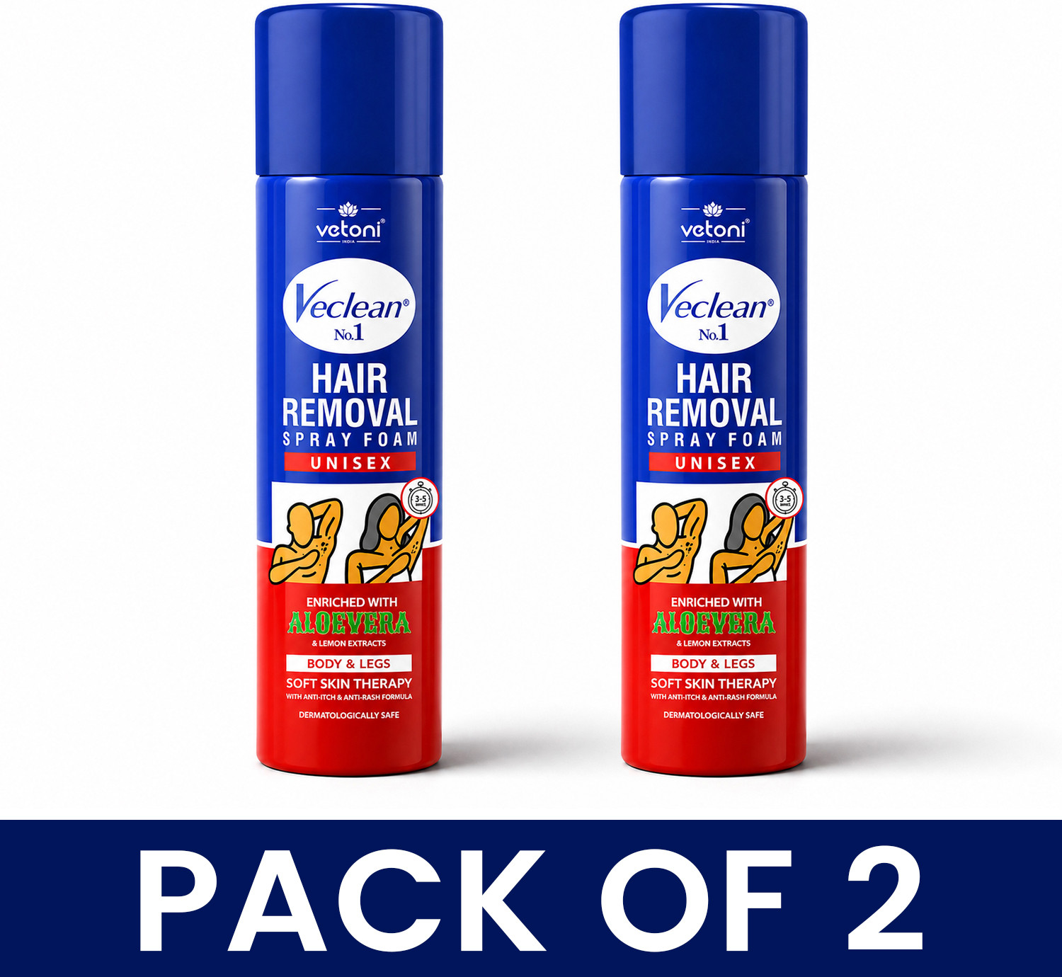 Image of VETONI Painless Hair Removal Spray Foam for Men and Women, Blue /Red Spray