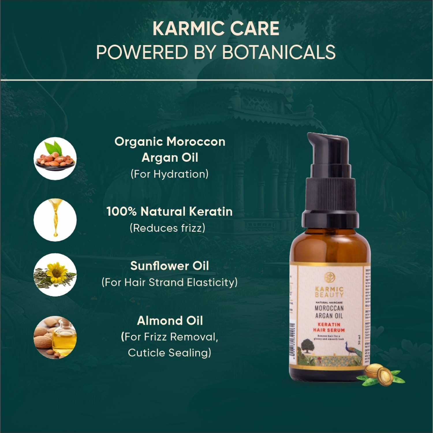 Image of KARMIC BEAUTY 100% Organic Moroccan Argan Oil & Keratin Hair Serum | Sulfates & Parabens Free