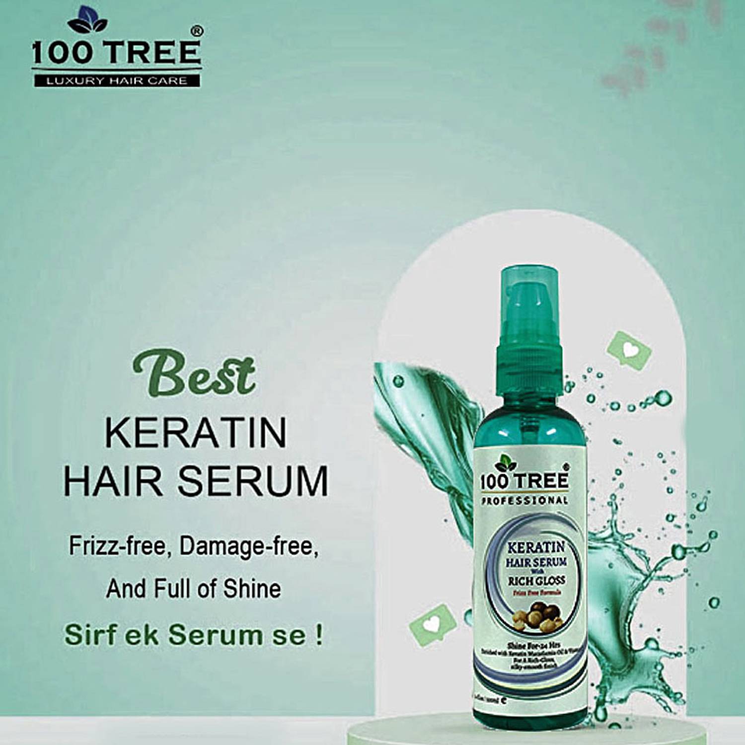 100Tree Keratin-Hair Serum-Rich-Gloss-For Strong & Beautiful Hair
