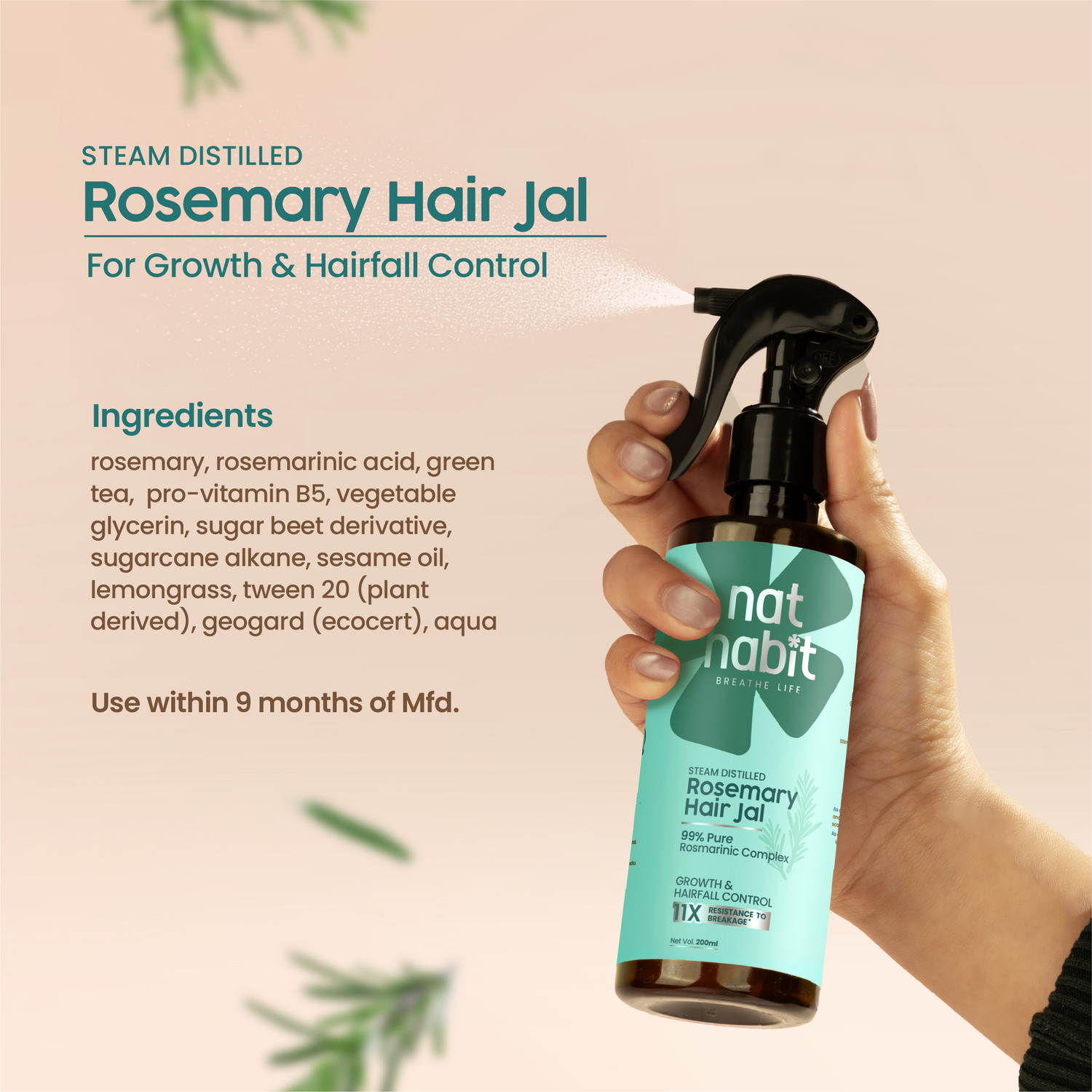 Image of Nat Habit Rosemary Nourishing Hair Jal Spray for Stronger Hair & Healthy Scalp
