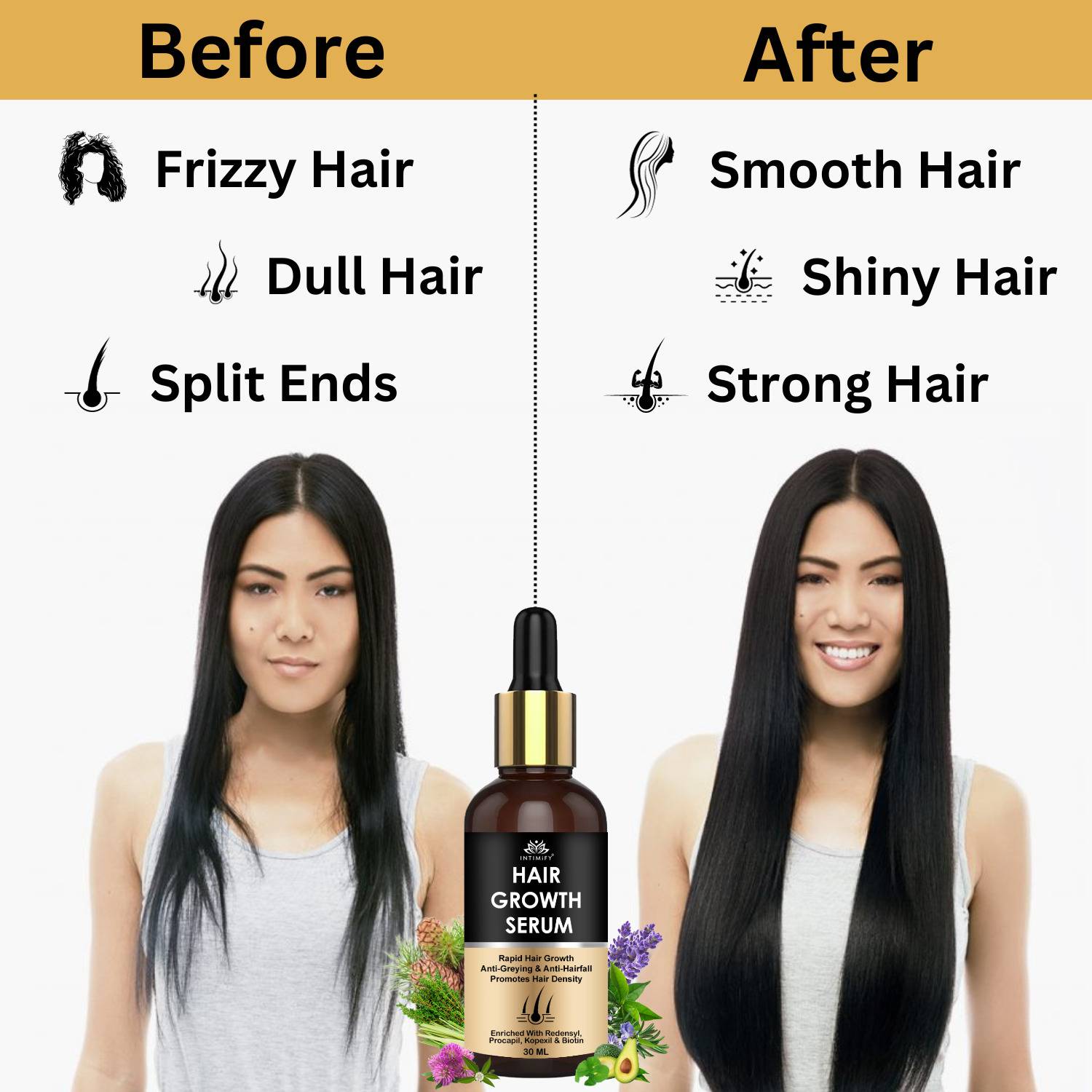 INTIMIFY Hair Growth Serum, Makes Hair Smooth, Soft & Shiny
