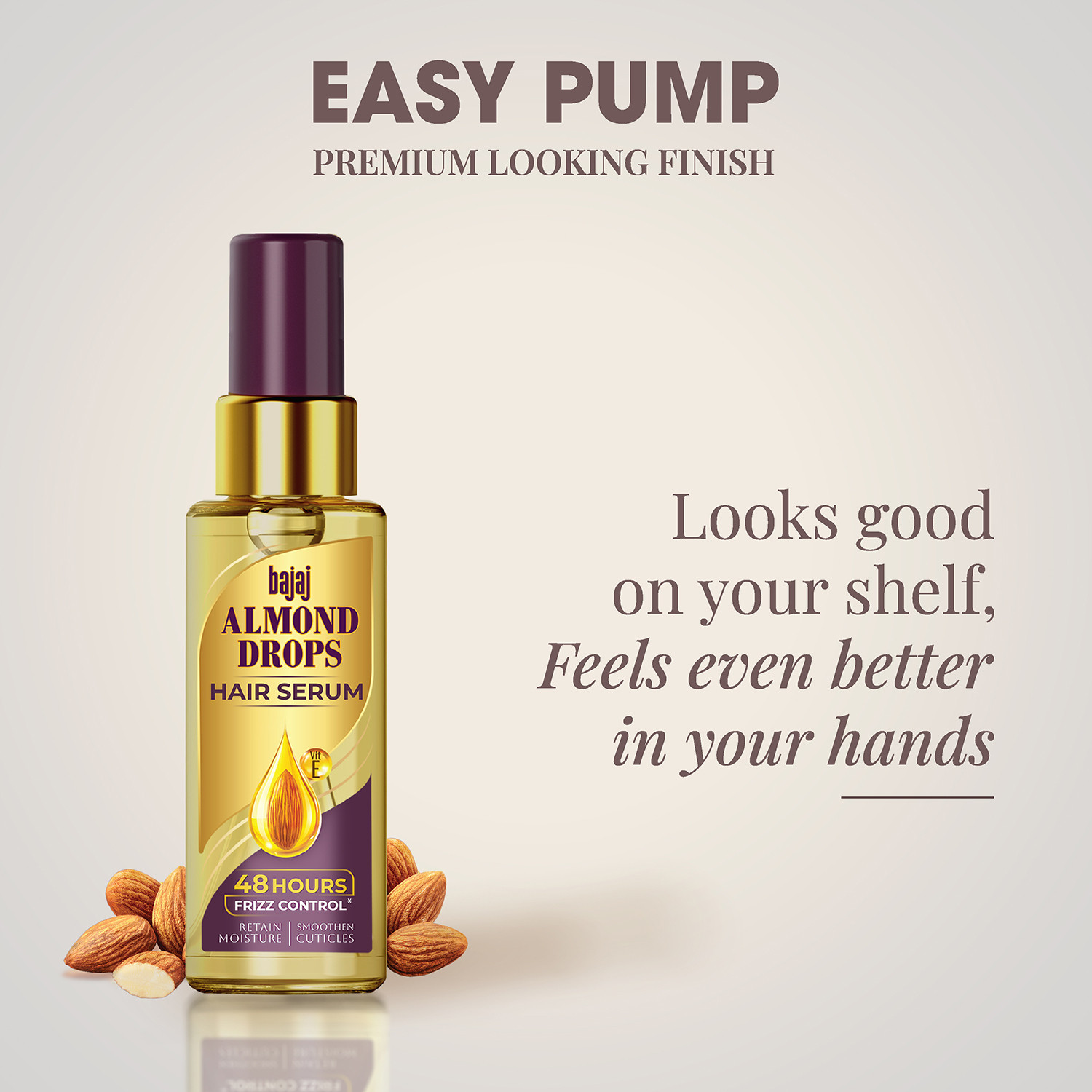 Image of Bajaj Almond Drops Hair Serum with Almond Oil & Vitamin E for 48 hrs Frizz Control (50 ml)