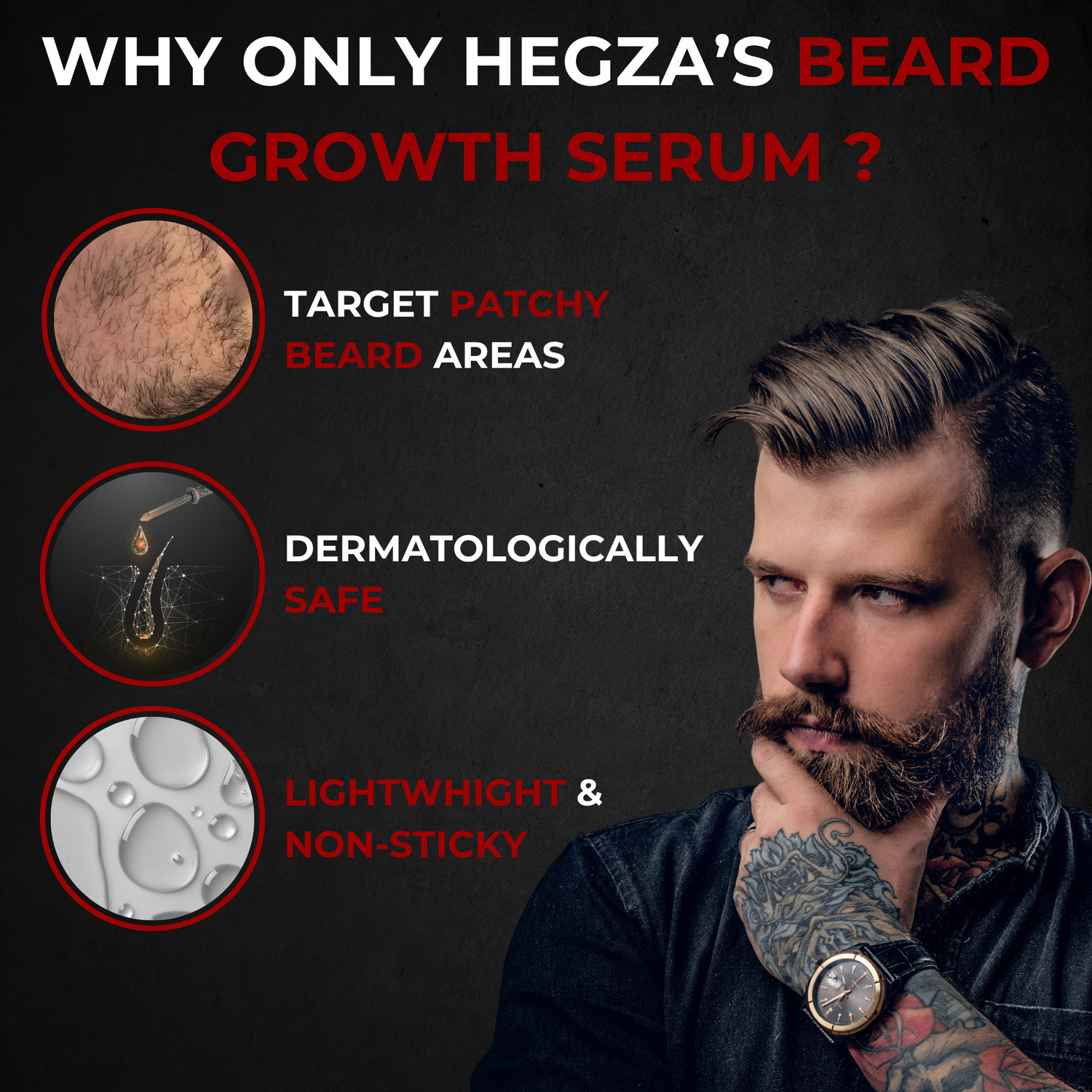 Image of Hegza Advanced Beard Growth Serum with Redensyl & Biotin for Thick Beard