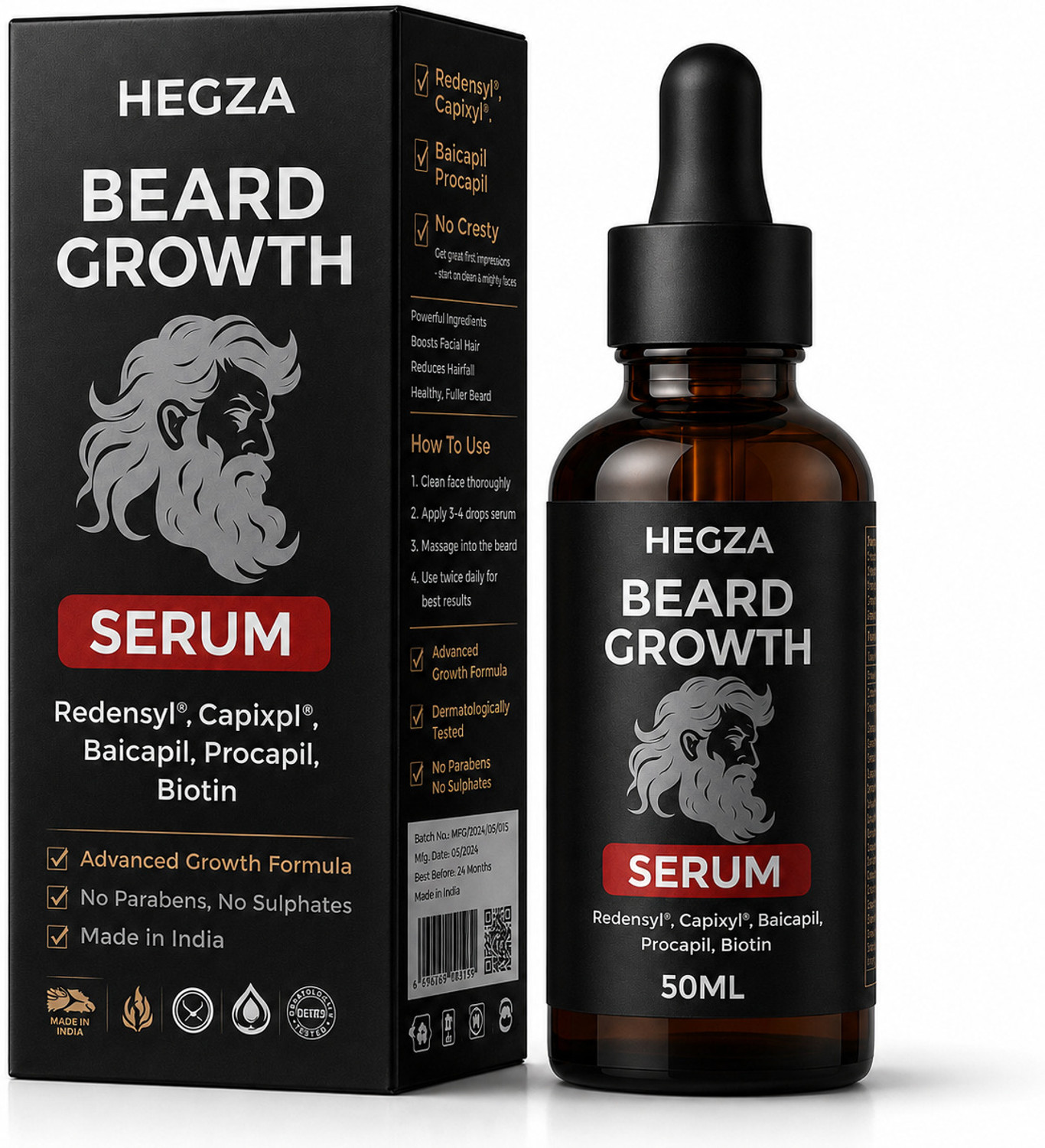 Image of Hegza Advanced Beard Growth Serum with Redensyl & Biotin for Thick Beard