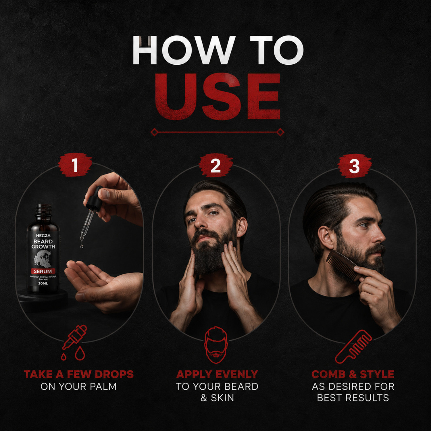 Image of Hegza Advanced Beard Growth Serum with Redensyl & Biotin for Thick Beard