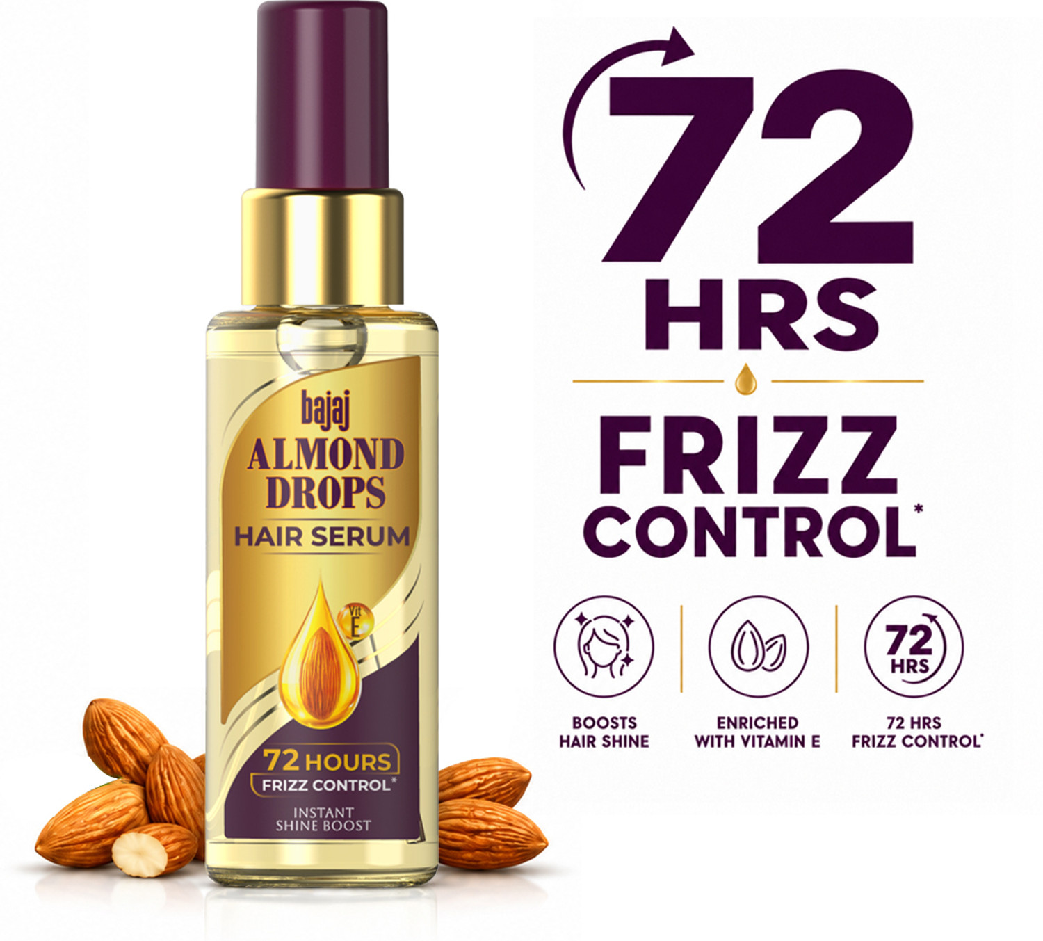 Image of Bajaj Almond Drops Hair Serum with Almond Oil & Vitamin E for 48 hrs Frizz Control (50 ml)