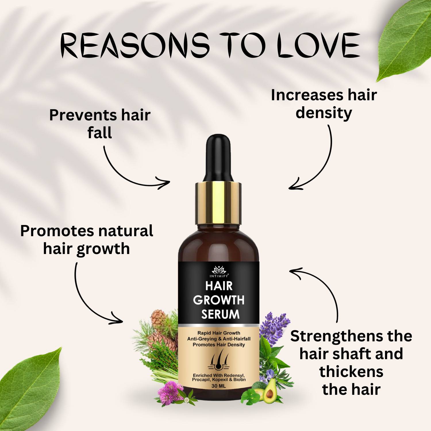 INTIMIFY Hair Growth Serum, Makes Hair Smooth, Soft & Shiny