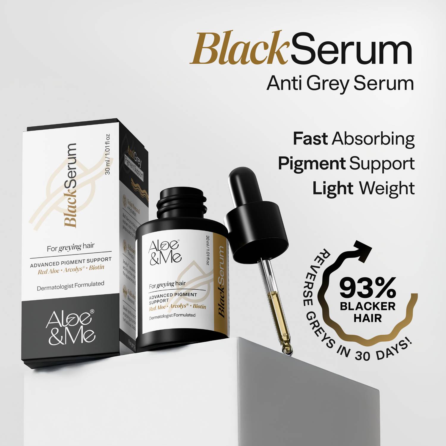 aloe&me Black Serum for Grey Hair – Night Repair Scalp Serum