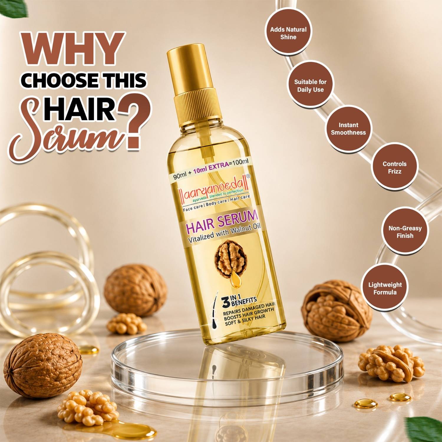 Aaryanveda Vitalized Walnut Oil Hair Serum - Image 3
