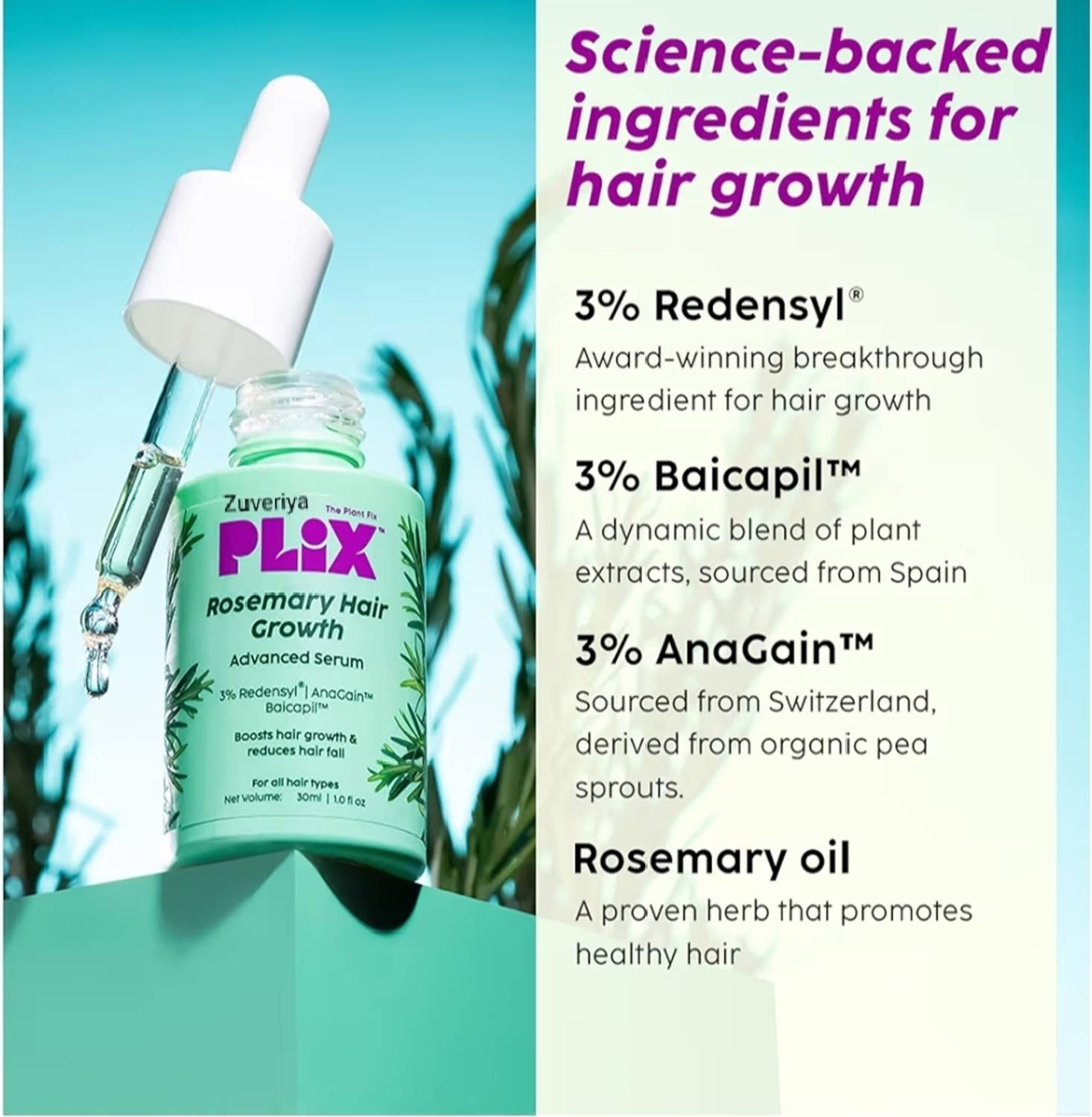 zuveriya Plex Rosemary Hair Growth Serum 30ml - Image 2
