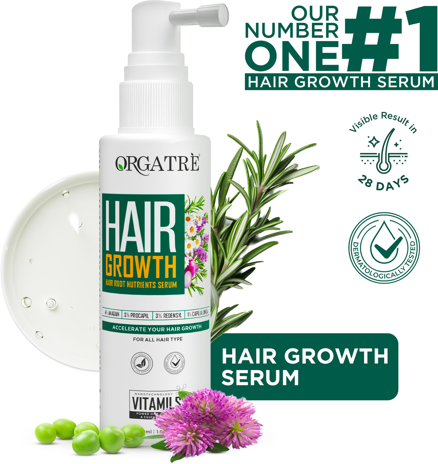 Orgatre Hair Growth Serum With Redensyl, Fight Hairfall, Dandruff