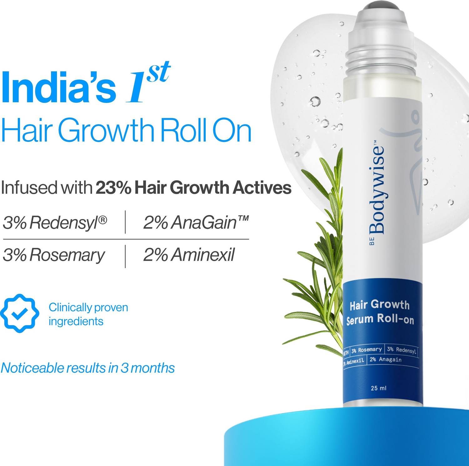 Be Bodywise 3% Rosemary Hair Growth Serum Roll On 25ml - Image 1