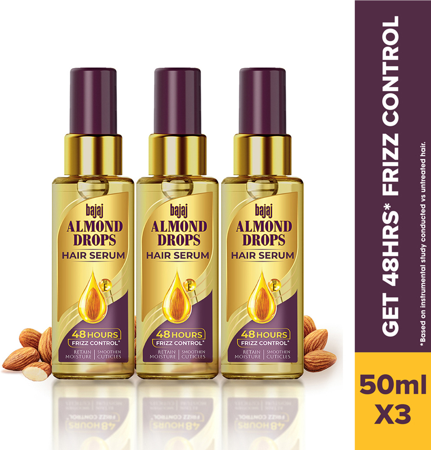 Image of Bajaj Almond Drops Hair Serum with Almond Oil & Vitamin E for 48 hrs Frizz Control (150 ml)