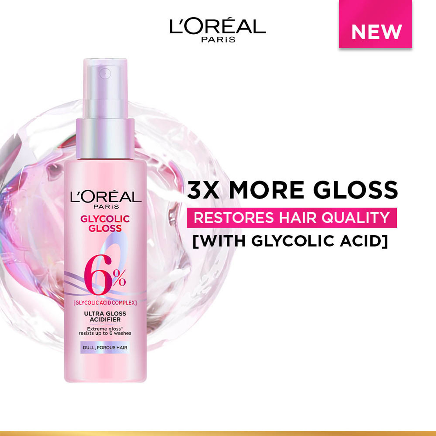 Image of L'Oreal Paris Glycolic Gloss Acidifier Spray, with Glycolic Acid, for Lasting Shine