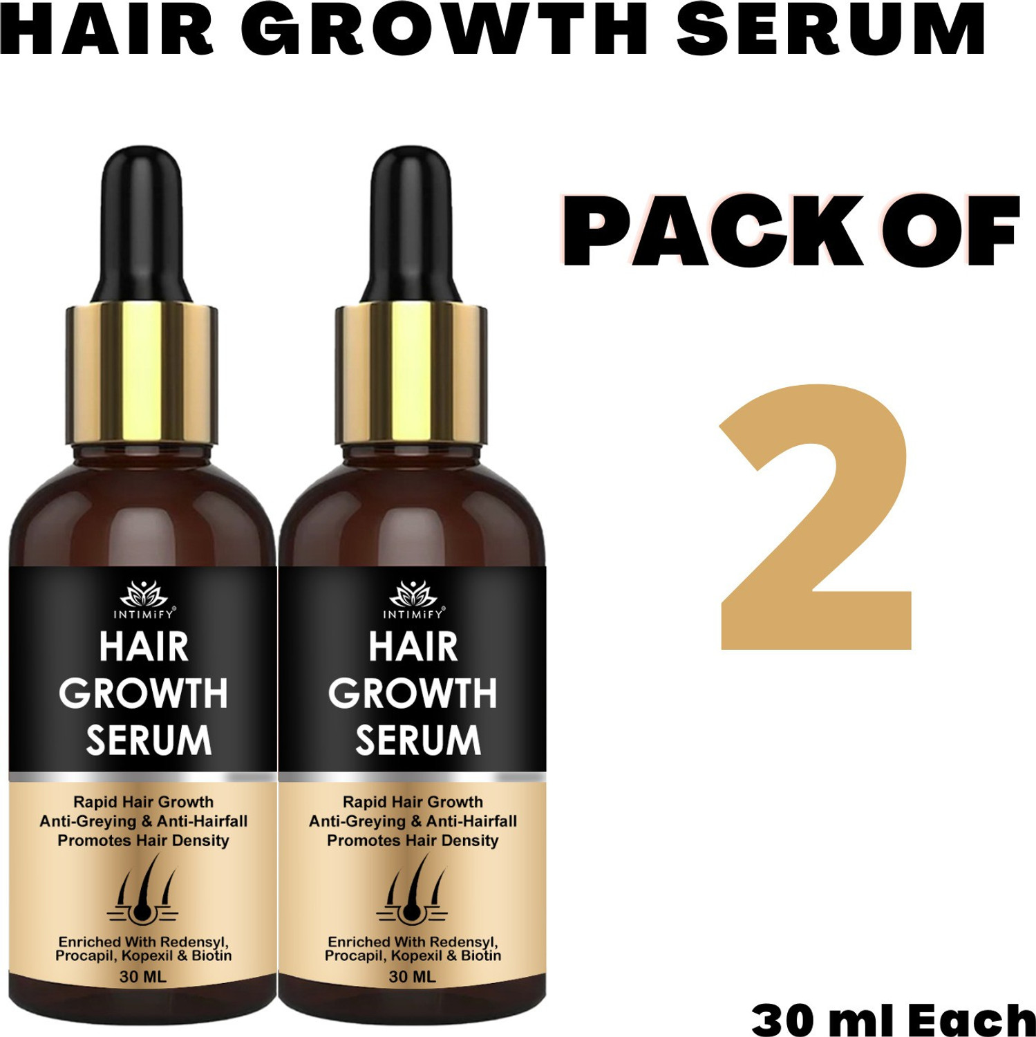 Image of INTIMIFY Hair Growth Serum Strengthens Hair Roots & Improve Thickness For Women Pack of 2
