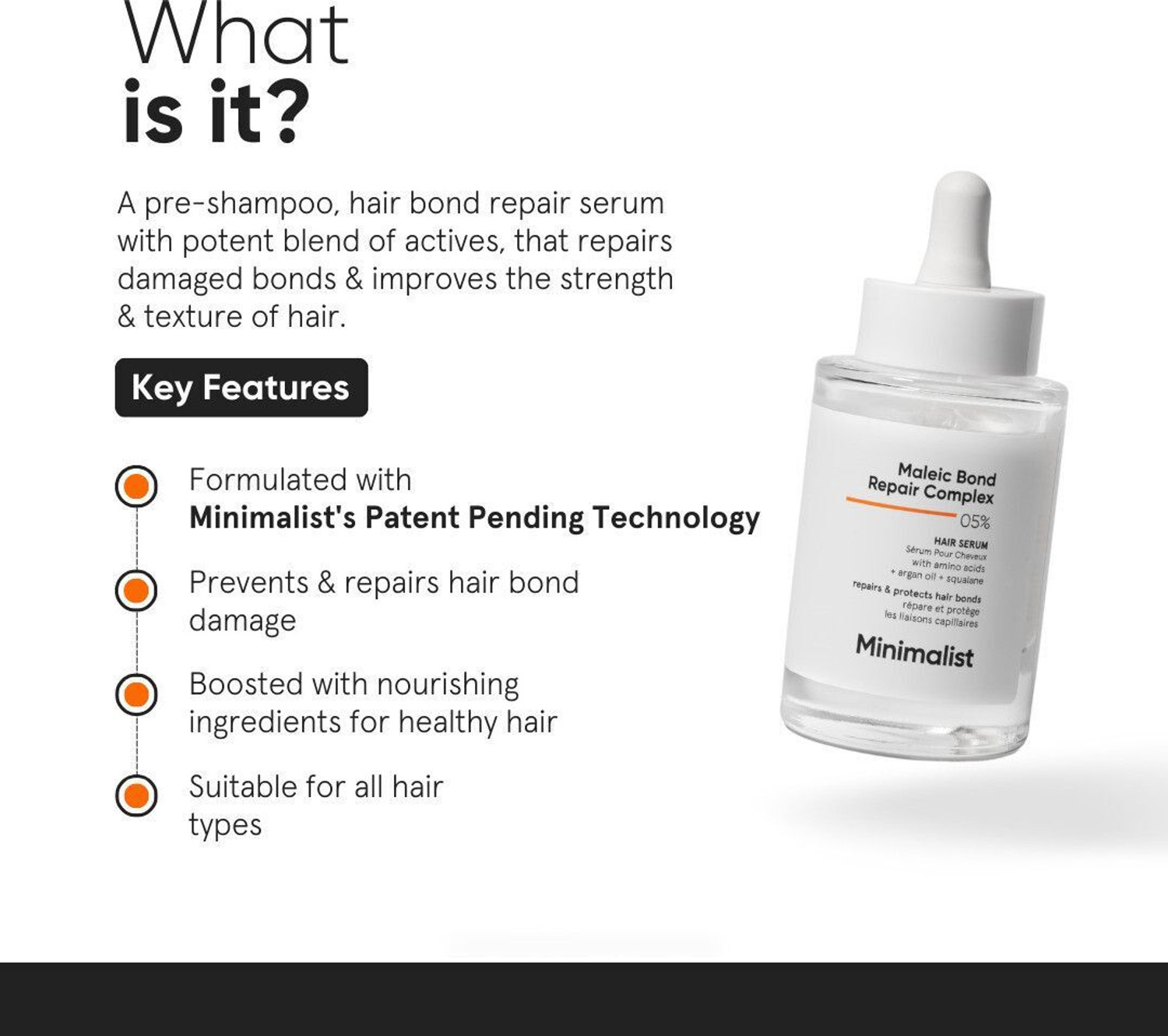 Image of Minimalist Hair Serum for Dry, Damaged & Frizzy Hair with 05% Maleic Bond Repair Complex