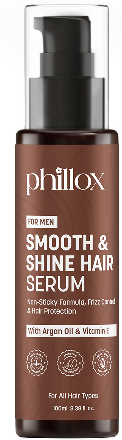 Image of Phillox Smooth & Shine Hair Serum For Men | Argan Oil & Vitamin E | Non Sticky Finish