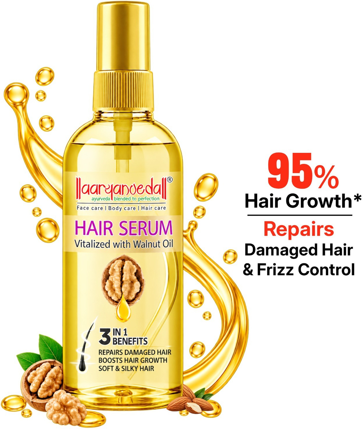 Image of Aaryanveda Vitalized with Walnut Oil Hair Serum for Women Strong Soft & Silky (100 ml)