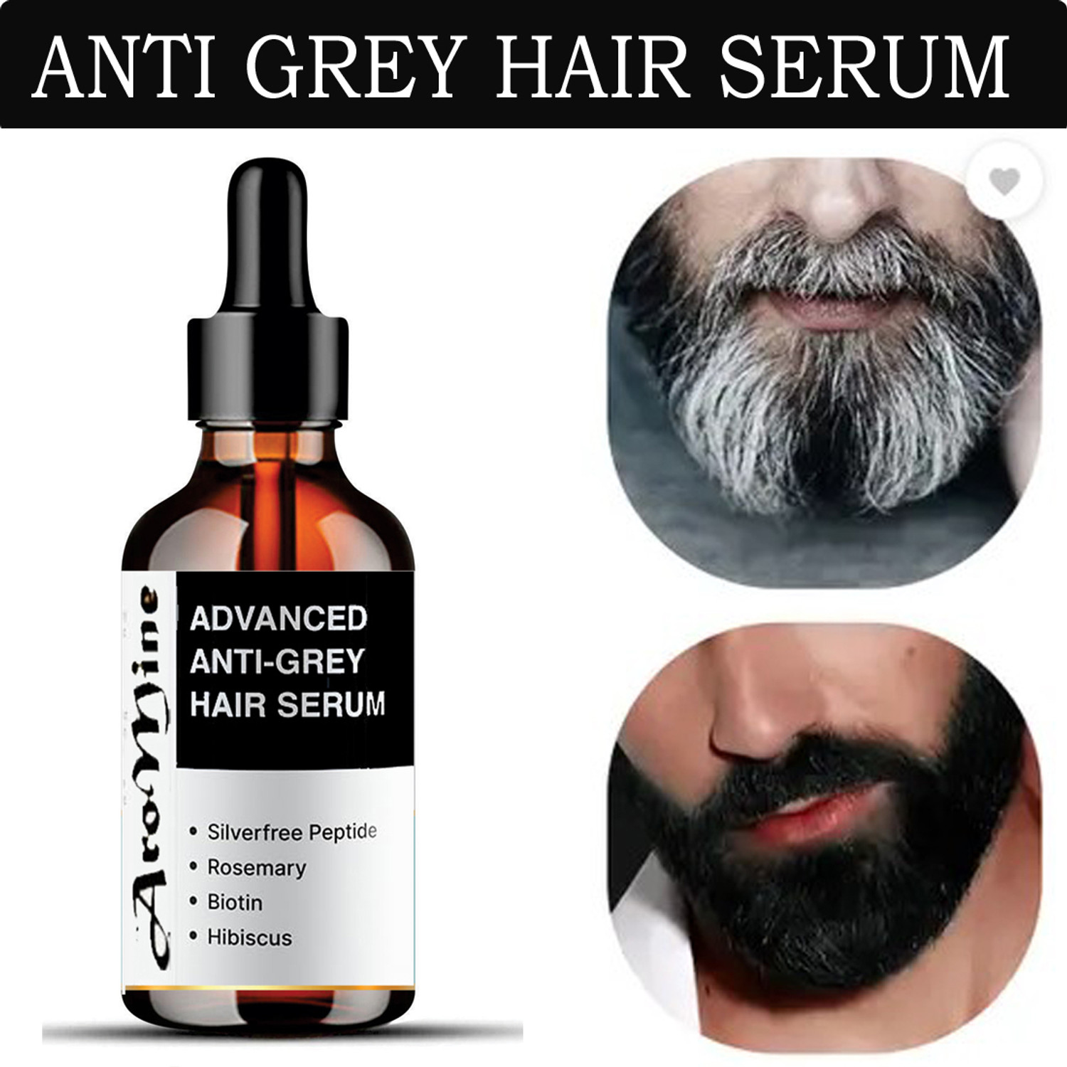 Image of AroMine Beard Oil Serum for Grey Hair - Natural Black Beard Solution