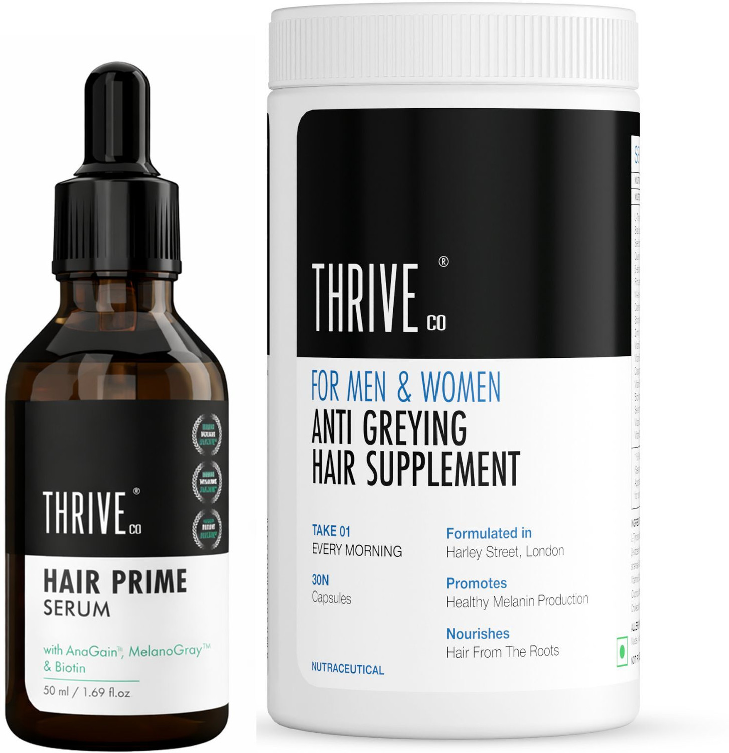 Image of ThriveCo Anti Grey Hair Combo | Hair Prime Serum 50ml+Anti Grey Hair Supplement 30Capsule