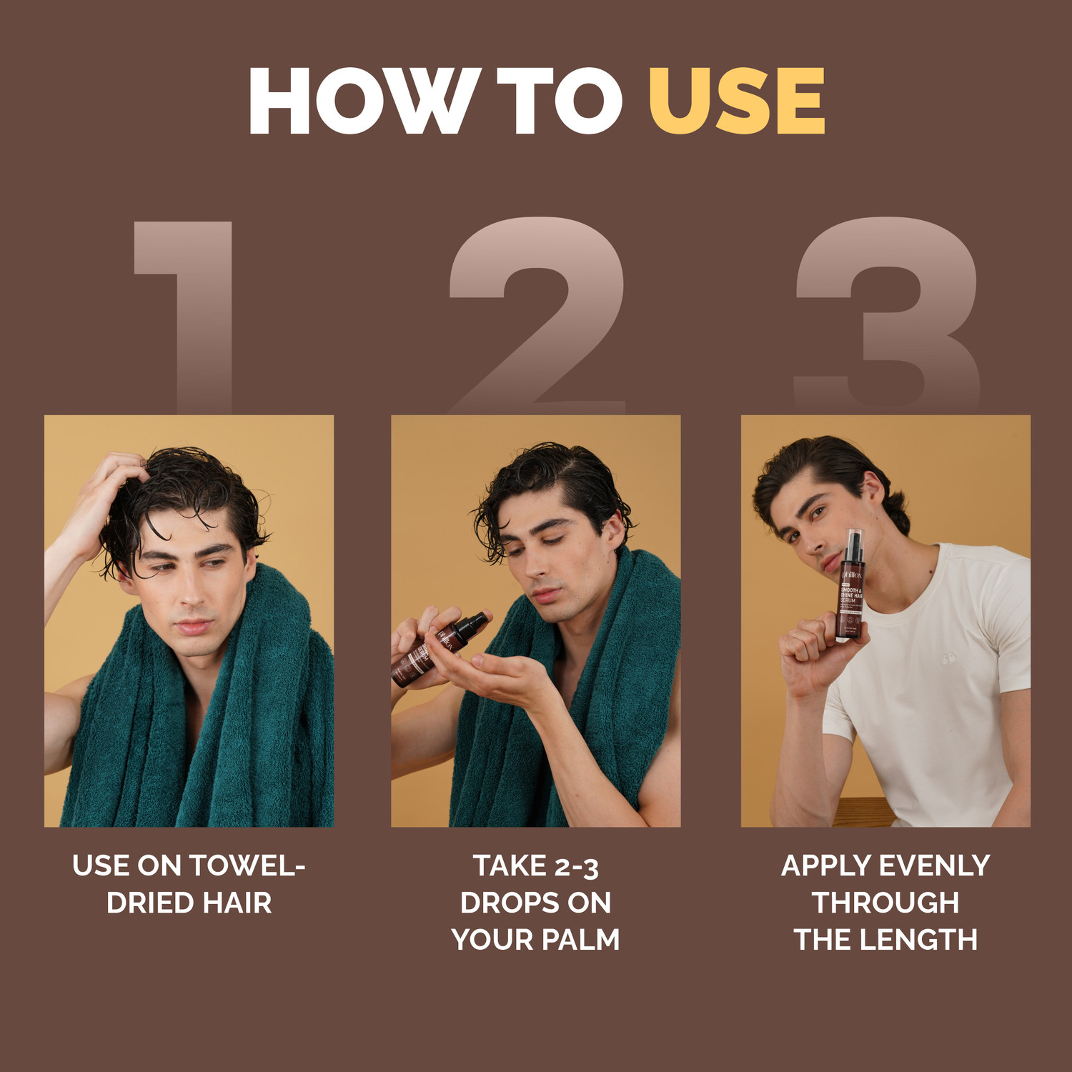 Image of Phillox Smooth & Shine Hair Serum For Men | Argan Oil & Vitamin E | Non Sticky Finish