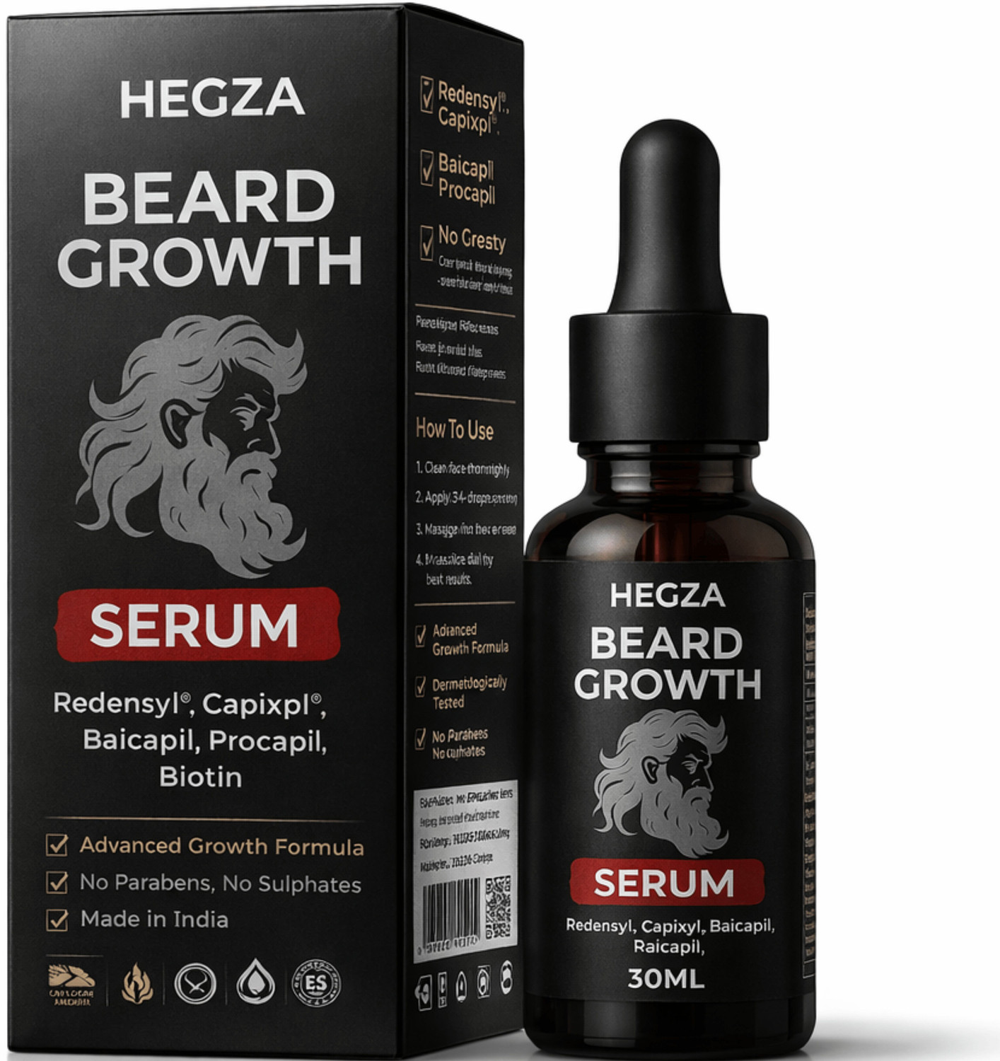Image of Hegza Advanced Beard Growth Serum with Redensyl & Biotin for Thick Beard