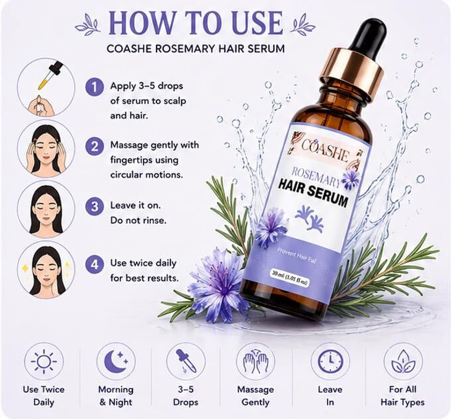 Image of coashe Rosemary Hair Serum for Men & Women | Lightweight Hair & Scalp Serum | 30 ml