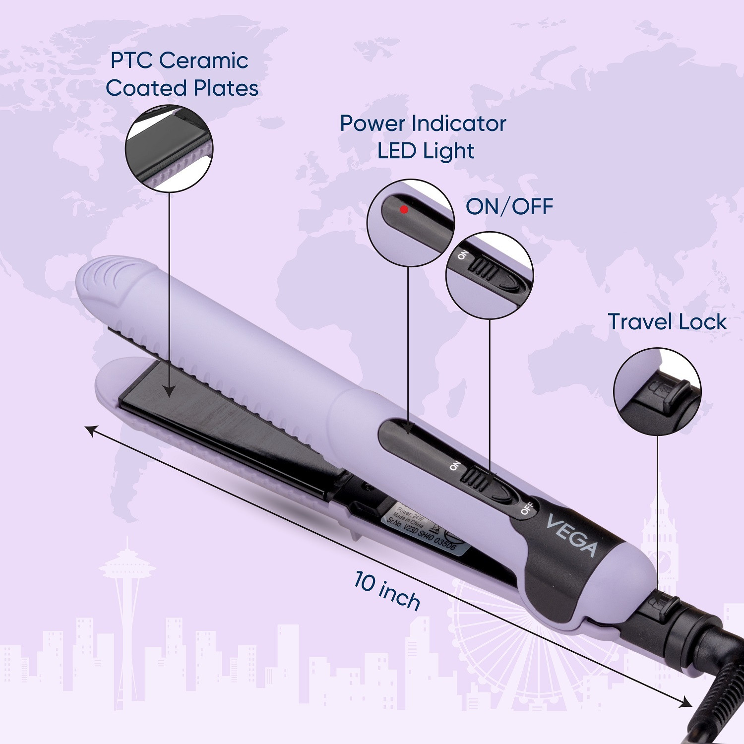 Image of VEGA Mini Hair Straightener for Women with Ceramic Coated Plates, Best for Traveling Go Mini VHSH-40 Hair Straightener