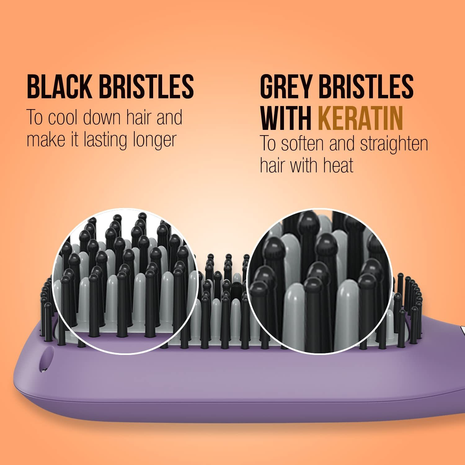 Image of HAVELLS Keratin Infused Brush with Temperature Control for All Hair Types HS4201 Hair Straightener Brush (Purple)