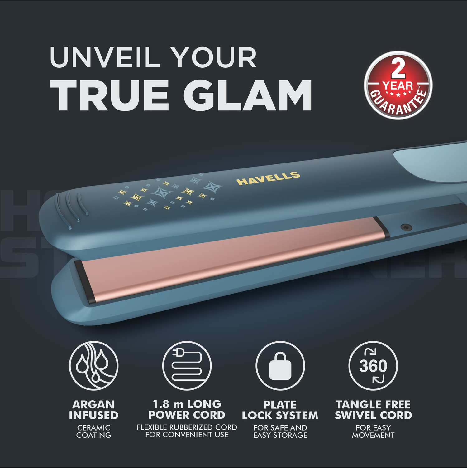 Image of HAVELLS Argan Revitalizer, Infused with Ceramic Coating & Instant Heating Technology HS4404 Argan Revitalizer Hair Straightener