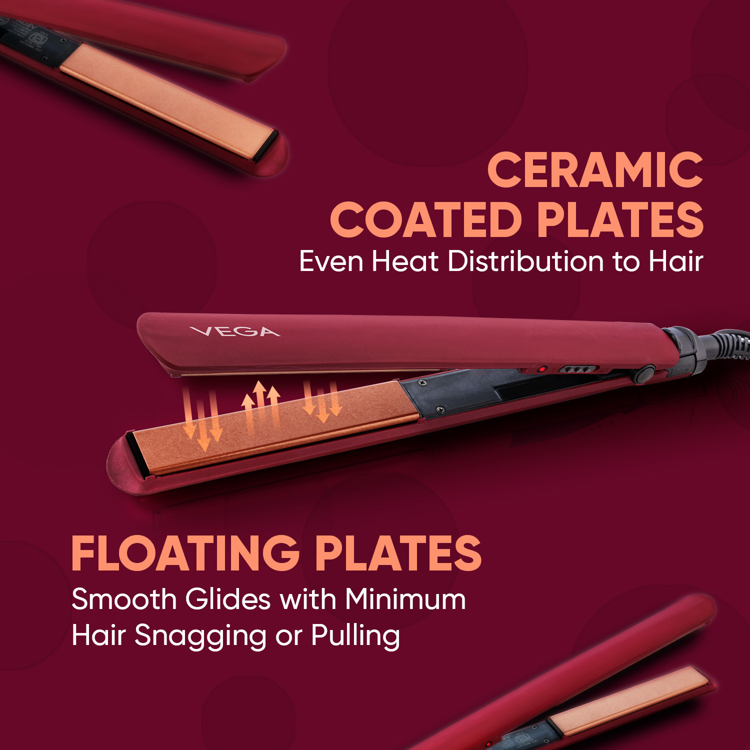 Image of VEGA Ceramic SleekOn Hair Straightener for Women with Quick Heat up & Travel Lock, (VHSH-44) Hair Straightener