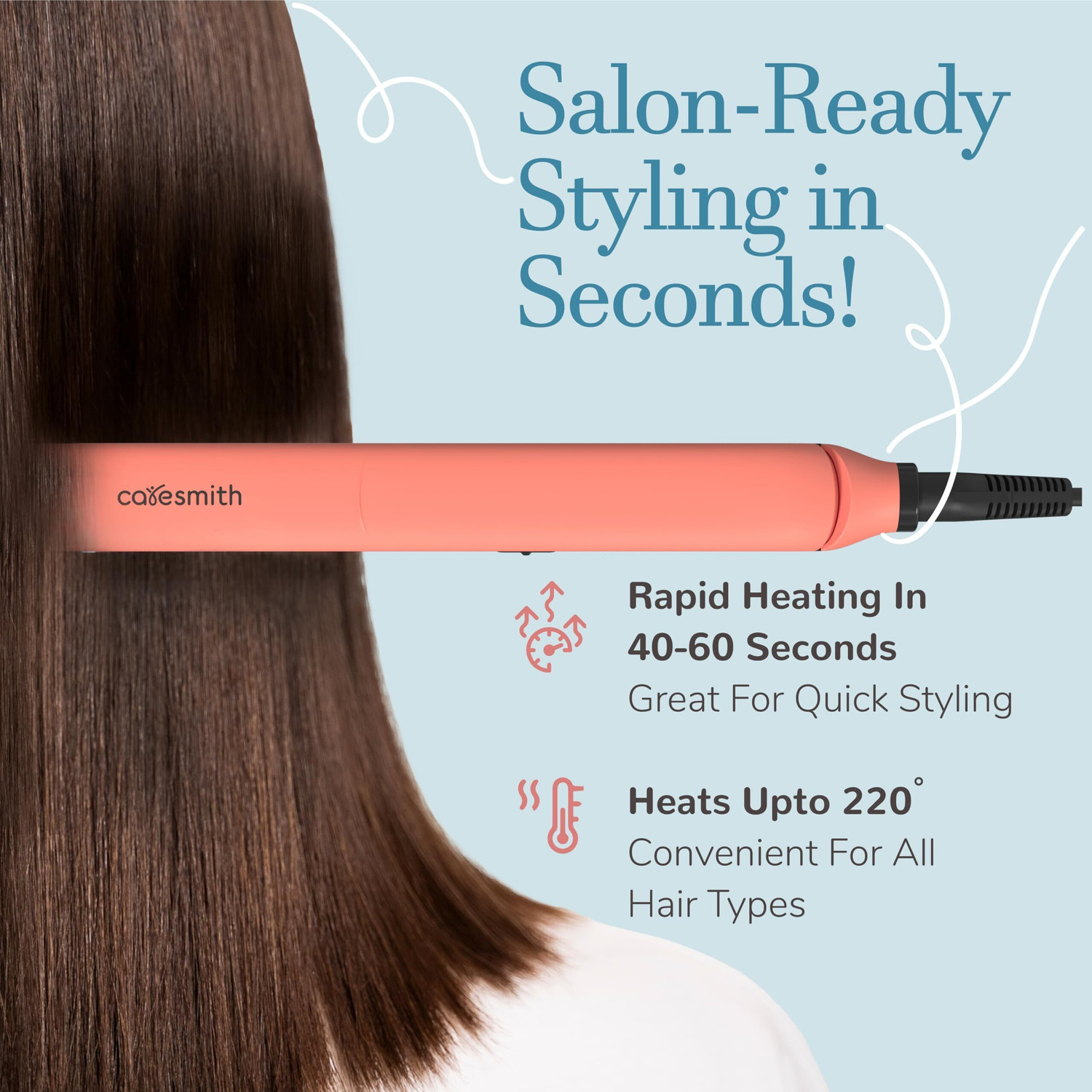 Image of caresmith Bloom Bloom Styler for Shiny & Friz free Hair Straightener (Salmon Pink)