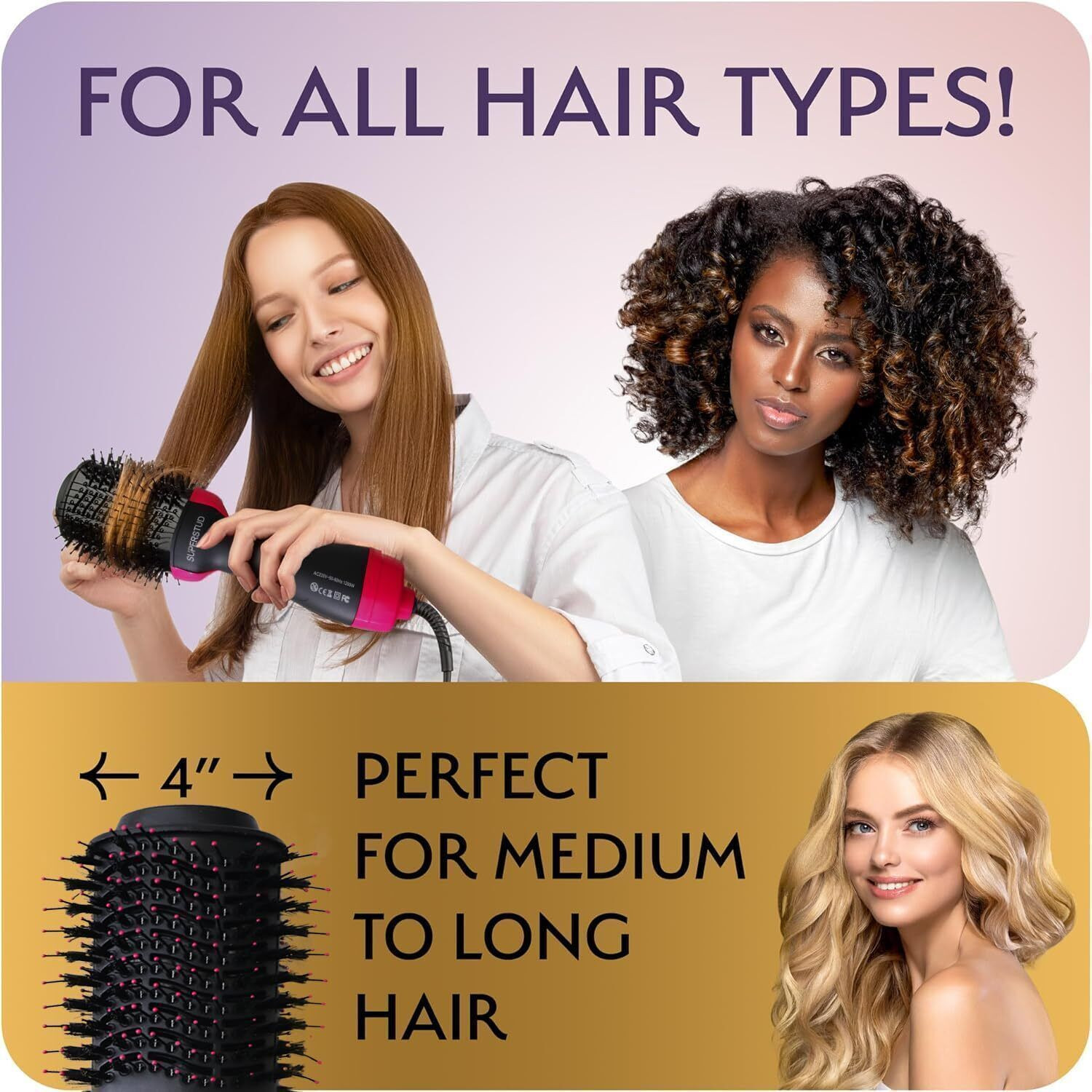 Image of SUPERSTUD Hair Dryer Straightener Brush For Woman Professional 4 In 1 Volumizer Hair Straightener Brush