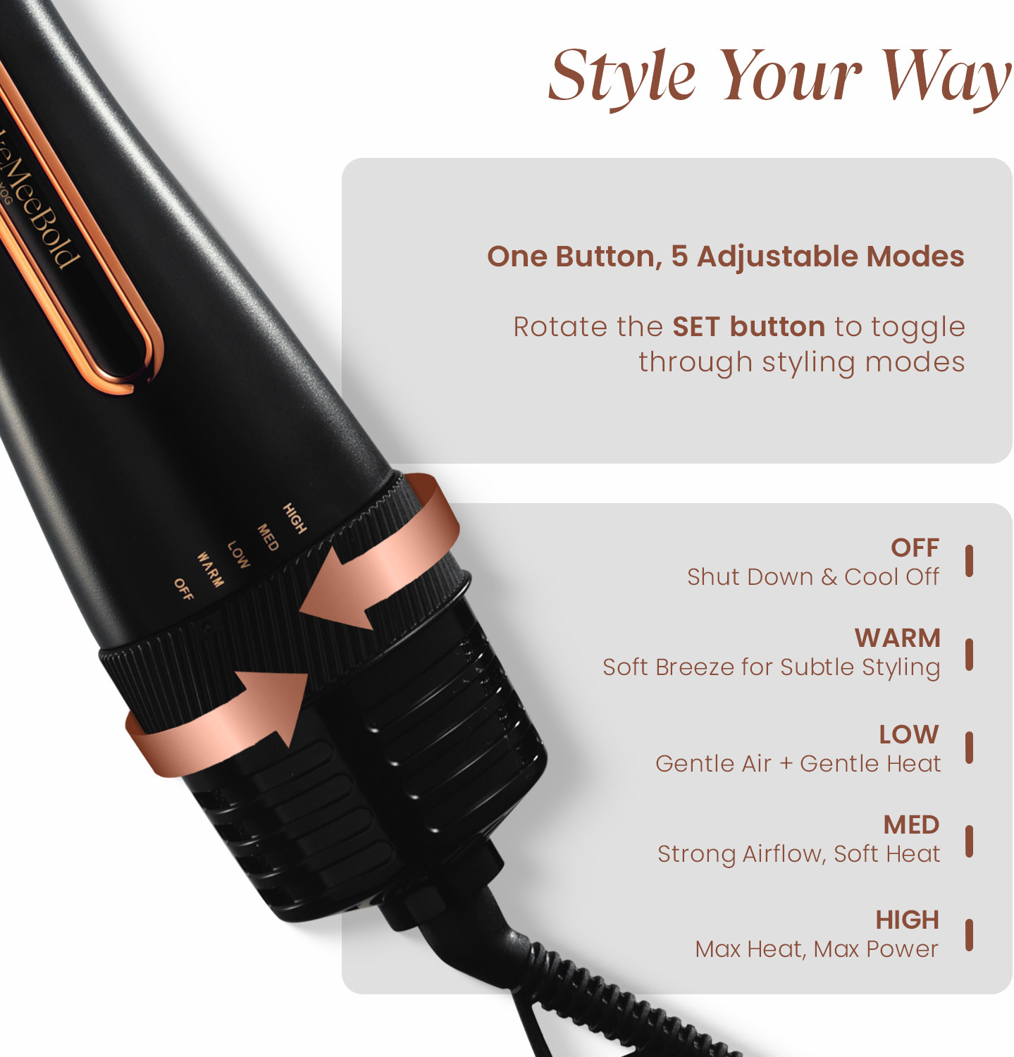 Image of MakeMeeBold 3-in-1 Hot Air Brush + Automatic Hair Curler Combo