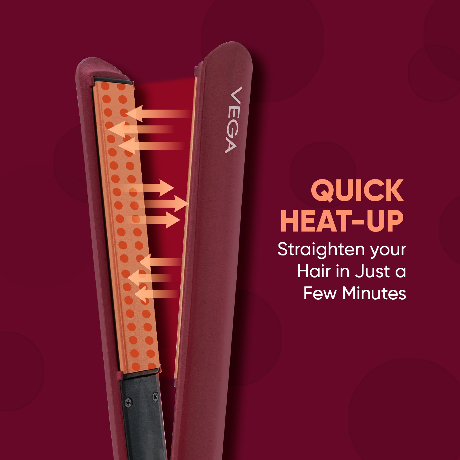 Image of VEGA Ceramic SleekOn Hair Straightener for Women with Quick Heat up & Travel Lock, (VHSH-44) Hair Straightener